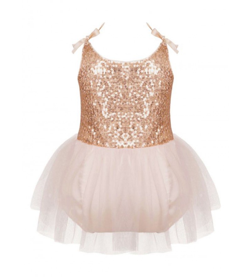 Baby Girls Sleeveless Spaghetti Shoulder Straps Dress Sparkling Sequins Tutu Mesh Romper Dresses