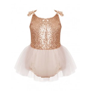 Baby Girls Sleeveless Spaghetti Shoulder Straps Dress Sparkling Sequins Tutu Mesh Romper Dresses