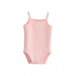 Infant Baby Girls Sleeveless Solid Color Bodysuit Romper with Bowknot