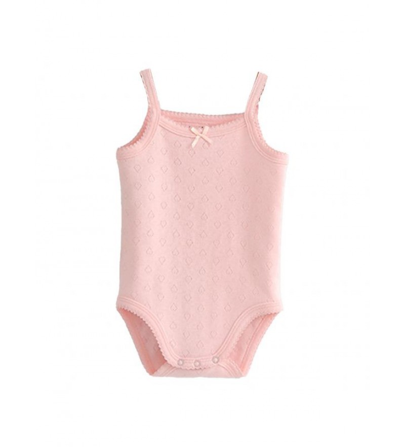 Infant Baby Girls Sleeveless Solid Color Bodysuit Romper with Bowknot