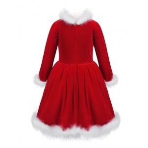 Baby Girls Santa Claus Costume Long Sleeves Red Velvet Christmas Dress