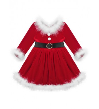 Baby Girls Santa Claus Costume Long Sleeves Red Velvet Christmas Dress