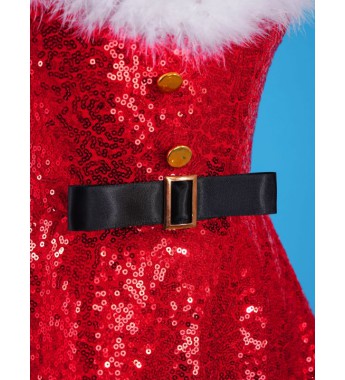 Toddler Baby Girls Christmas Costume Sequins Faux Fur Adorned High Waist Dress with Hat