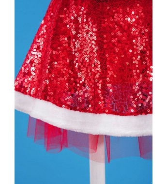 Toddler Baby Girls Christmas Costume Sequins Faux Fur Adorned High Waist Dress with Hat