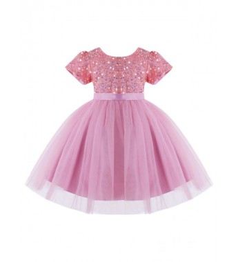 Kids Little Baby Girls Sparkling Sequin Wedding Birthday Party Dress Short Sleeve Fluffy Tulle A-Line Dress