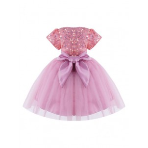 Kids Little Baby Girls Sparkling Sequin Wedding Birthday Party Dress Short Sleeve Fluffy Tulle A-Line Dress