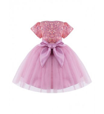 Kids Little Baby Girls Sparkling Sequin Wedding Birthday Party Dress Short Sleeve Fluffy Tulle A-Line Dress