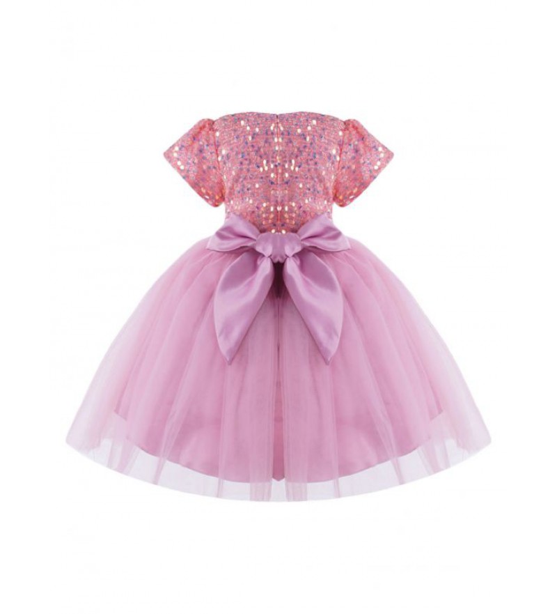 Kids Little Baby Girls Sparkling Sequin Wedding Birthday Party Dress Short Sleeve Fluffy Tulle A-Line Dress