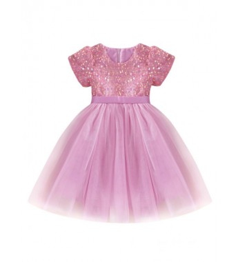 Kids Little Baby Girls Sparkling Sequin Wedding Birthday Party Dress Short Sleeve Fluffy Tulle A-Line Dress