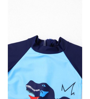 Kids Boys One-piece Jumpsuit Swimwear Short Sleeves Zipper Cartoon Dinosaur Shark Print Beach Bathing Suit