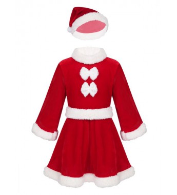 Infant Baby Boys Girls Christmas Santa Claus Suit Long Sleeves Velvet Dress with Hat Set/ Tops with Pants Belt Hat Set