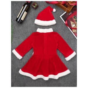 Infant Baby Boys Girls Christmas Santa Claus Suit Long Sleeves Velvet Dress with Hat Set/ Tops with Pants Belt Hat Set