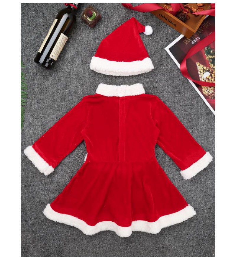 Infant Baby Boys Girls Christmas Santa Claus Suit Long Sleeves Velvet Dress with Hat Set/ Tops with Pants Belt Hat Set