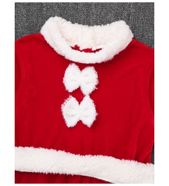 Infant Baby Boys Girls Christmas Santa Claus Suit Long Sleeves Velvet Dress with Hat Set/ Tops with Pants Belt Hat Set