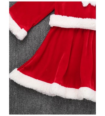 Infant Baby Boys Girls Christmas Santa Claus Suit Long Sleeves Velvet Dress with Hat Set/ Tops with Pants Belt Hat Set