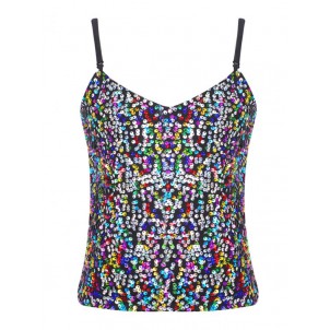 Kids Boys Girls Sequins Decorated Tops Sleeveless V Neck Spaghetti Shoulder Straps Tank Tops