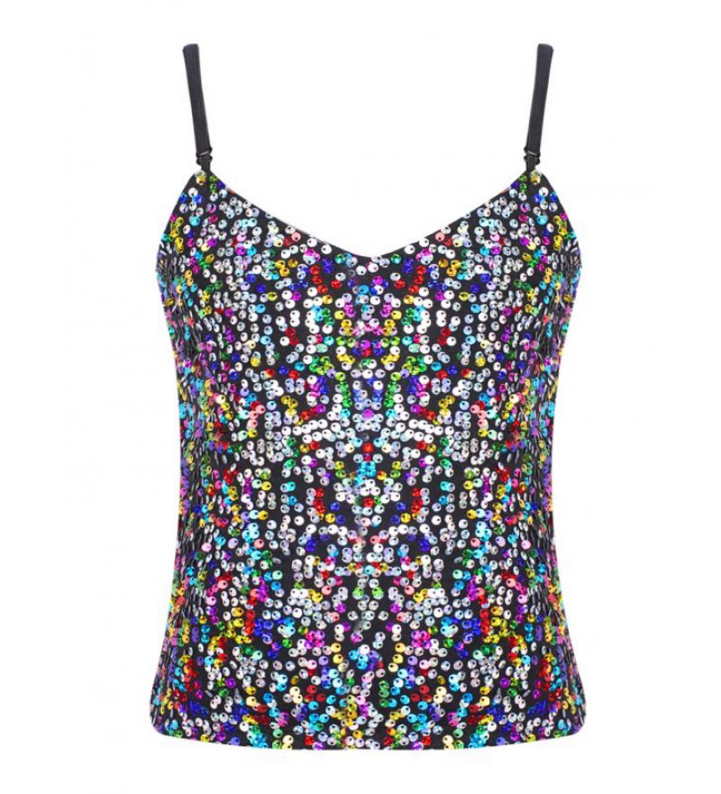 Kids Boys Girls Sequins Decorated Tops Sleeveless V Neck Spaghetti Shoulder Straps Tank Tops