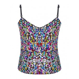 Kids Boys Girls Sequins Decorated Tops Sleeveless V Neck Spaghetti Shoulder Straps Tank Tops