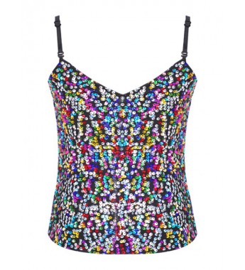 Kids Boys Girls Sequins Decorated Tops Sleeveless V Neck Spaghetti Shoulder Straps Tank Tops