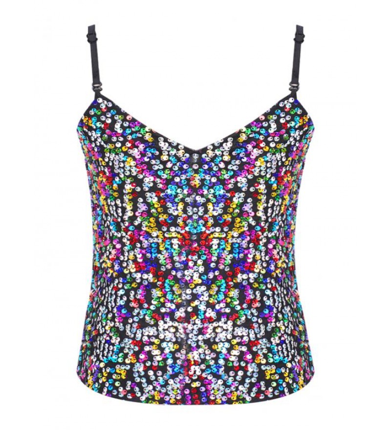 Kids Boys Girls Sequins Decorated Tops Sleeveless V Neck Spaghetti Shoulder Straps Tank Tops