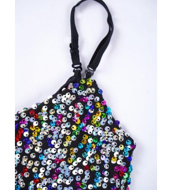 Kids Boys Girls Sequins Decorated Tops Sleeveless V Neck Spaghetti Shoulder Straps Tank Tops