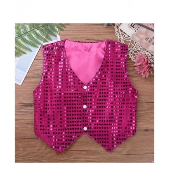 Kids Boys Glittery Sequined Vest Waistcoat Costume for Choir Jazz Dance Stage Performance