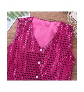 Kids Boys Glittery Sequined Vest Waistcoat Costume for Choir Jazz Dance Stage Performance