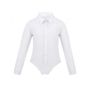 Kids Boys One-Piece Dance Costume Long Sleeves Romper Shirt Leotard Bodysuit for Modern Latin Dance