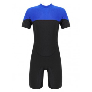 Kids Unisex Girls Boys Short Sleeves Colorblock Swimsuit One-piece Back Zipper Swimming Jumpsuit Swimwear