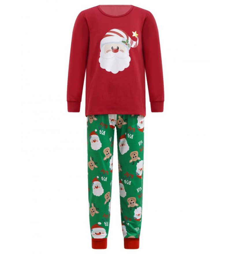 Kids Unisex Long Sleeves Sleepwear Cartoon Santa Claus Print Tops and Pants Pajama Set