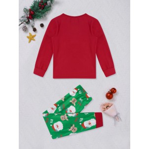 Kids Unisex Long Sleeves Sleepwear Cartoon Santa Claus Print Tops and Pants Pajama Set