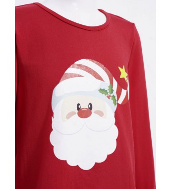 Kids Unisex Long Sleeves Sleepwear Cartoon Santa Claus Print Tops and Pants Pajama Set