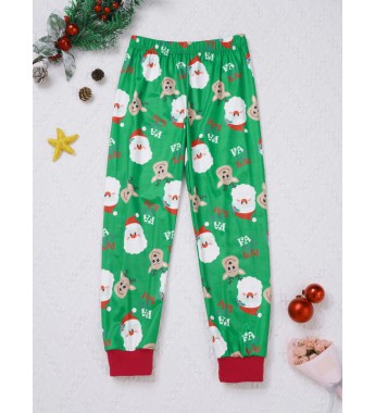 Kids Unisex Long Sleeves Sleepwear Cartoon Santa Claus Print Tops and Pants Pajama Set