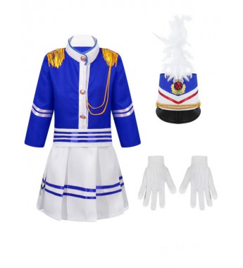 Kids Unisex Drum Trumpet Team Costume Honor Guard Uniform Performance Suit Tops with Pants Pleated Skirt