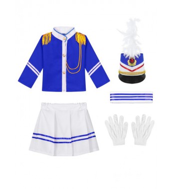 Kids Unisex Drum Trumpet Team Costume Honor Guard Uniform Performance Suit Tops with Pants Pleated Skirt