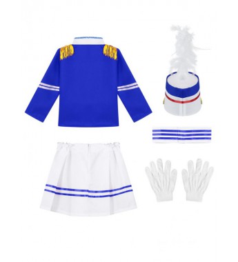 Kids Unisex Drum Trumpet Team Costume Honor Guard Uniform Performance Suit Tops with Pants Pleated Skirt