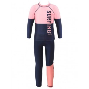 Kids Unisex Girls Boys Long Sleeves Rashguard Color Block Tops with Pants Swimming Set Swimwear