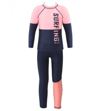 Kids Unisex Girls Boys Long Sleeves Rashguard Color Block Tops with Pants Swimming Set Swimwear