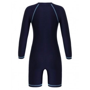 Kids Unisex Girls Boys One-piece Swimwear Long Sleeves Front Zippered Short Jumpsuit Swimming Bodysuit