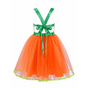 Girls Halter Neck Backless Halloween Pumpkin Dress Stage Performance Cosplay Party Costume