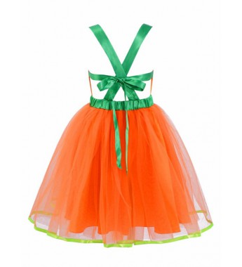 Girls Halter Neck Backless Halloween Pumpkin Dress Stage Performance Cosplay Party Costume