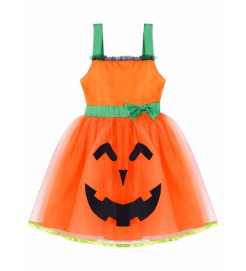 Girls Halter Neck Backless Halloween Pumpkin Dress Stage Performance Cosplay Party Costume