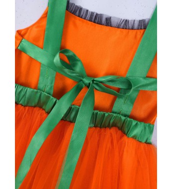 Girls Halter Neck Backless Halloween Pumpkin Dress Stage Performance Cosplay Party Costume