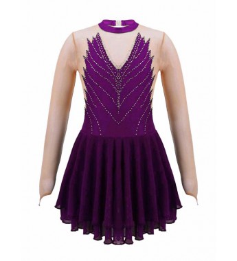 Kids Girls Hollow Back Mesh Patchwork Ruffle Hem Dance Skating Dress