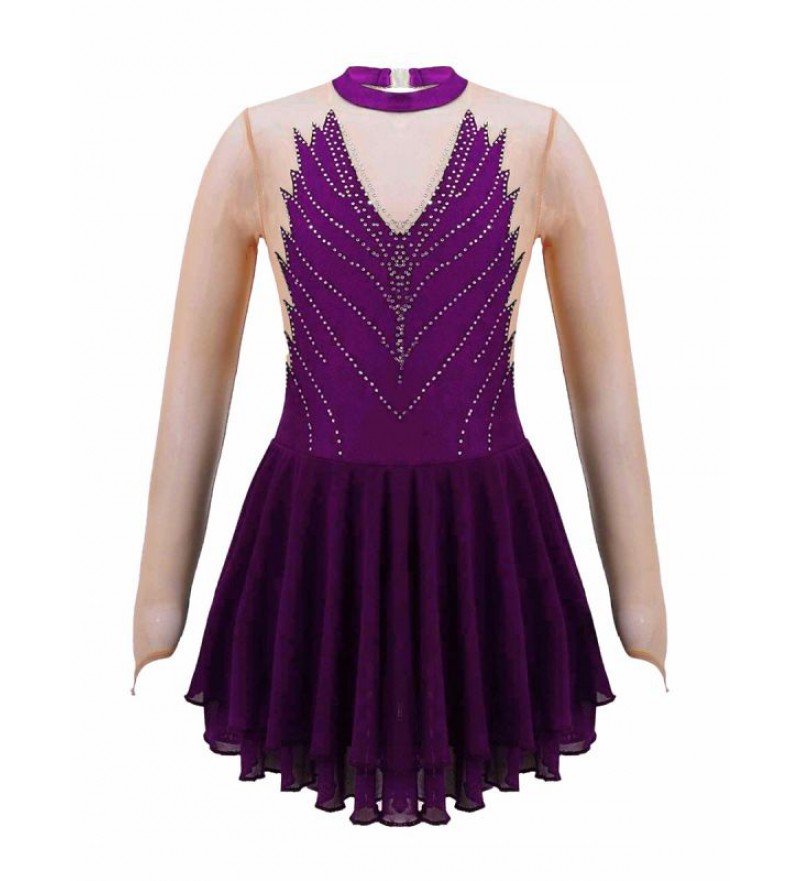 Kids Girls Hollow Back Mesh Patchwork Ruffle Hem Dance Skating Dress