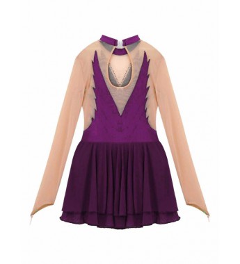 Kids Girls Hollow Back Mesh Patchwork Ruffle Hem Dance Skating Dress