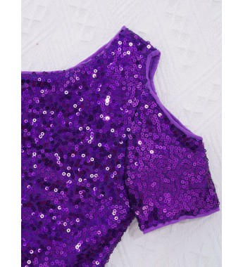 Kids Girls Oblique Shoulder Gymnastic Leotard Sequins Decor Patchwork Ballet Dance Leotard Dress