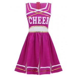 Girls Sleeveless Sequins Cheerleading Outfit Invisible Zipper Back Patchwork Cheerleading Dance Dress