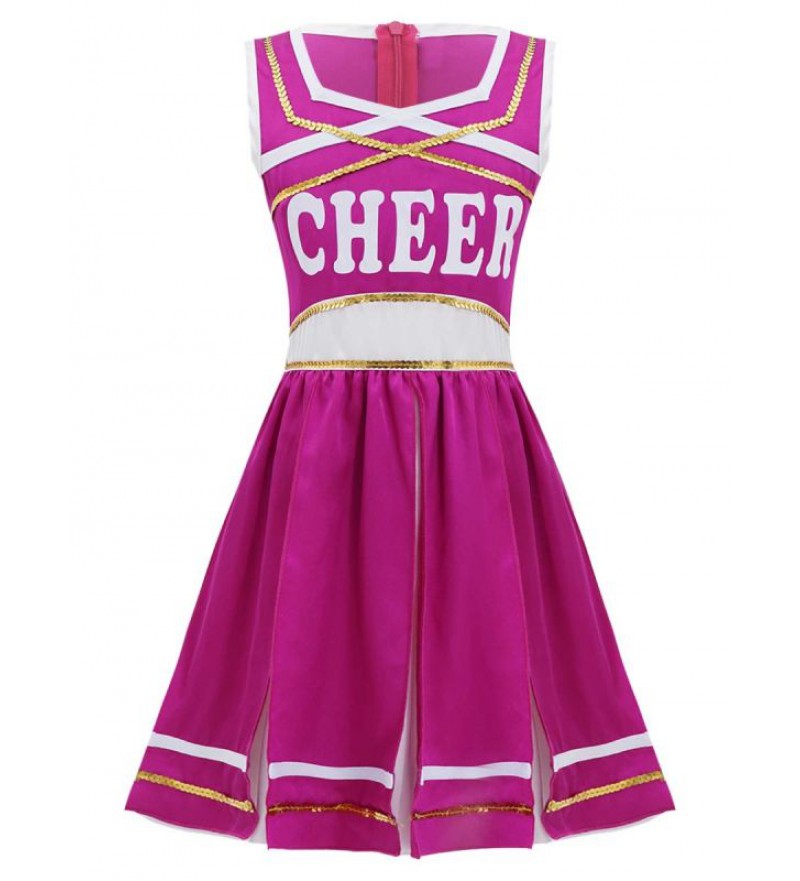 Girls Sleeveless Sequins Cheerleading Outfit Invisible Zipper Back Patchwork Cheerleading Dance Dress