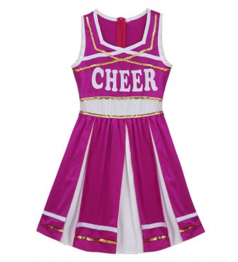 Girls Sleeveless Sequins Cheerleading Outfit Invisible Zipper Back Patchwork Cheerleading Dance Dress